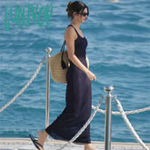 Lunivop Mesh Sexy See Through Beach Dress Summer Women Holiday Straps Sleeveless Maxi Bodycon